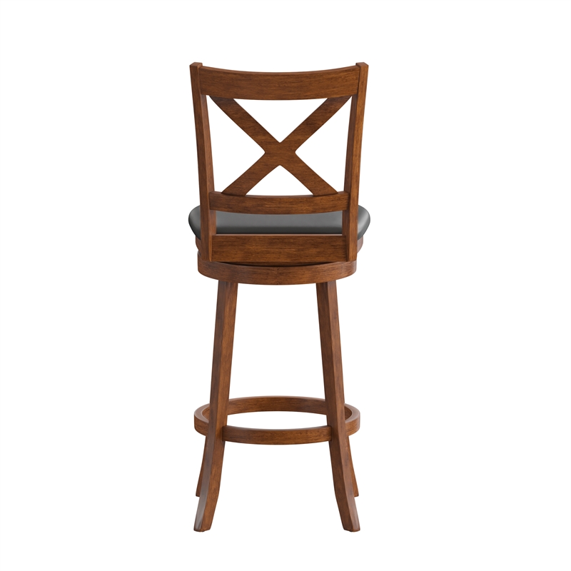 Pemberly Row Crossback Wooden Swivel Bar Stools in Antique Oak/Black