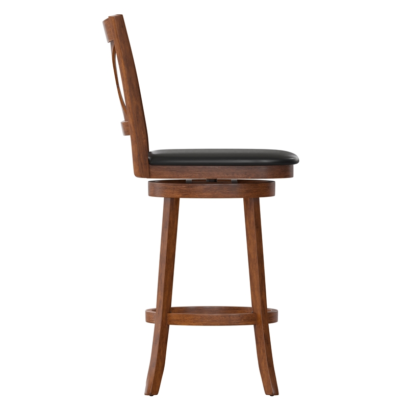 Pemberly Row Crossback Wooden Swivel Bar Stools in Antique Oak/Black