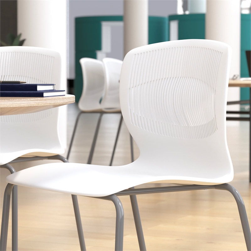 Pemberly Row 770 LB Capacity Plastic Stack Chair with Lumbar Support in White