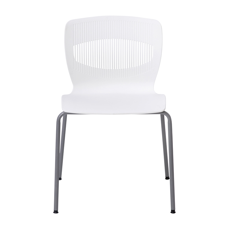 Pemberly Row 770 LB Capacity Plastic Stack Chair with Lumbar Support in White