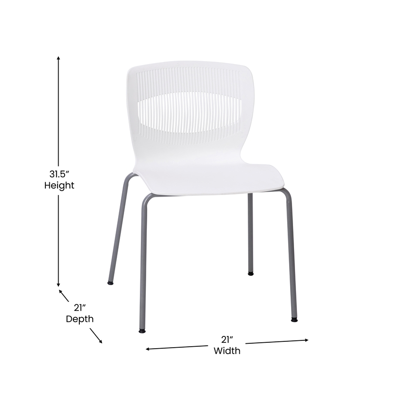 Pemberly Row 770 LB Capacity Plastic Stack Chair with Lumbar Support in White