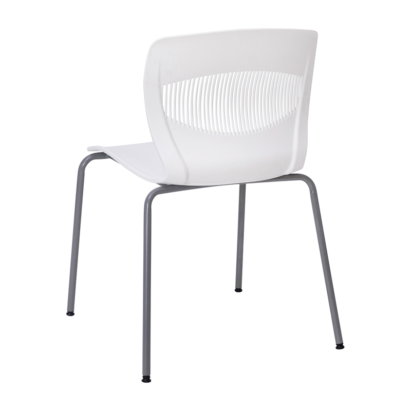 Pemberly Row 770 LB Capacity Plastic Stack Chair with Lumbar Support in White
