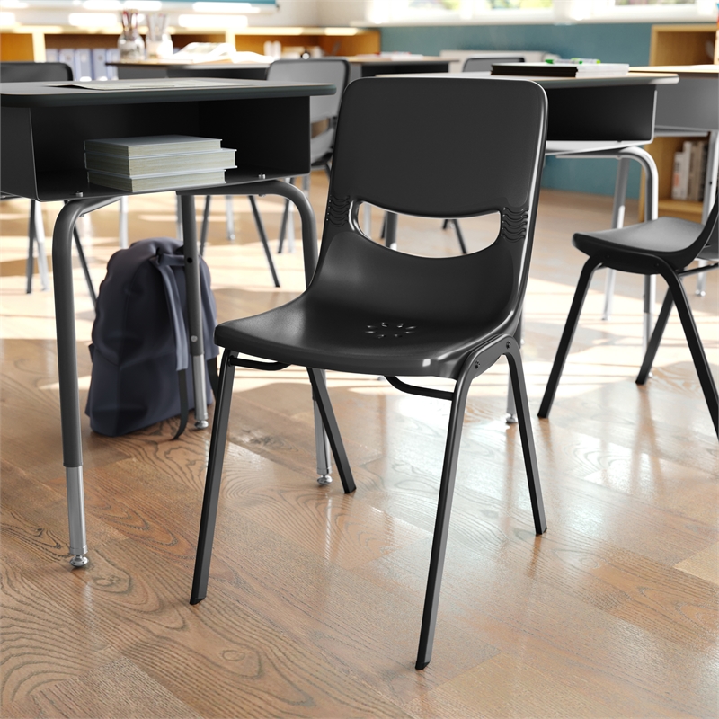 Pemberly Row Ergonomic Heavy-Duty Flex Comfort Classroom Stack Chair in Black