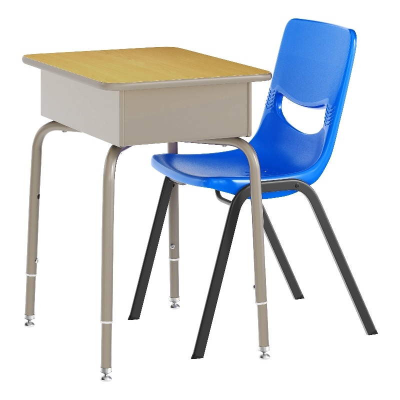 Pemberly Row Maple/Silver Student Desk with Book Box and Navy Flex Comfort Chair