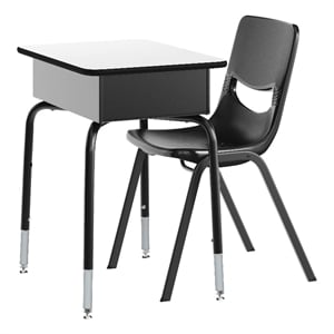 Pemberly Row Gray/Black Student Desk with Book Box and Black Flex Comfort Chair