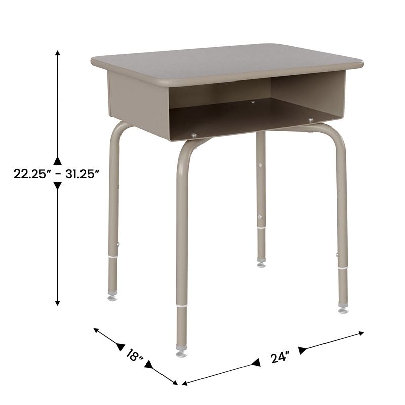 Pemberly Row Gray Granite/Silver Student Desk with Book Box and Black Chair
