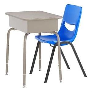 Pemberly Row Gray Granite/Silver Student Desk with Book Box and Navy Chair