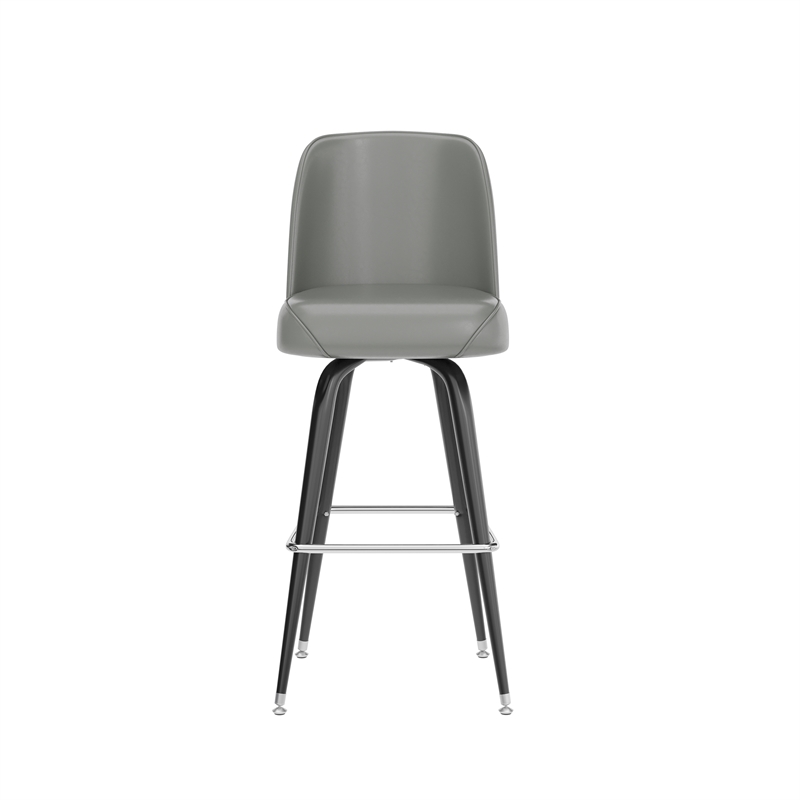 Pemberly Row Metal Bar Stool with Swivel Bucket Seat and Footrest in Gray
