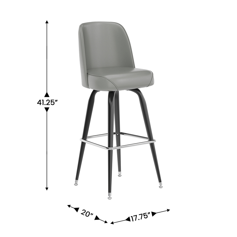 Pemberly Row Metal Bar Stool with Swivel Bucket Seat and Footrest in Gray
