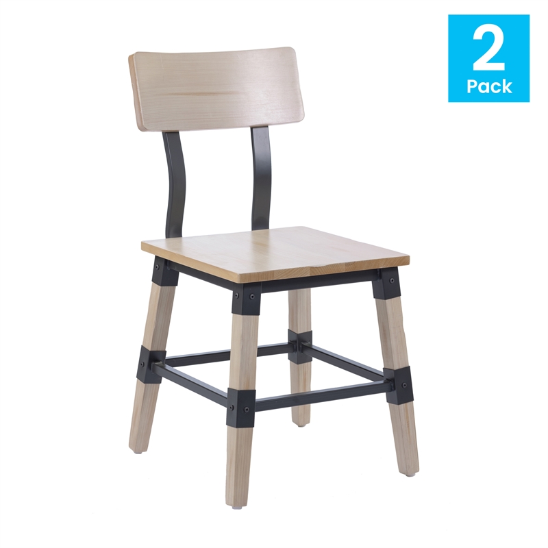 Pemberly Row Set of 2 Rustic Antique White Industrial Style Wood Dining Chairs