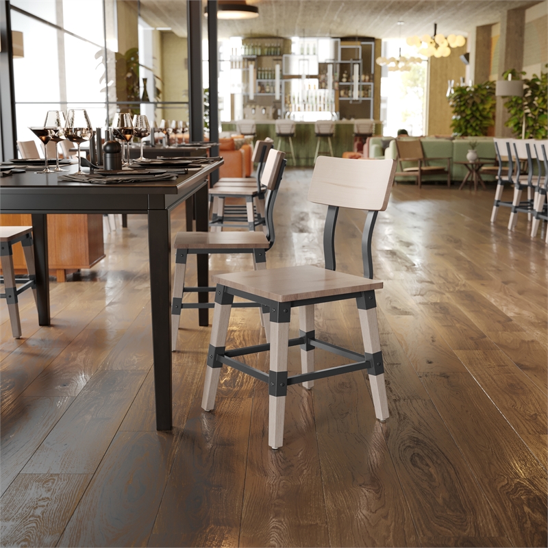 Pemberly Row Set of 2 Rustic Antique White Industrial Style Wood Dining Chairs