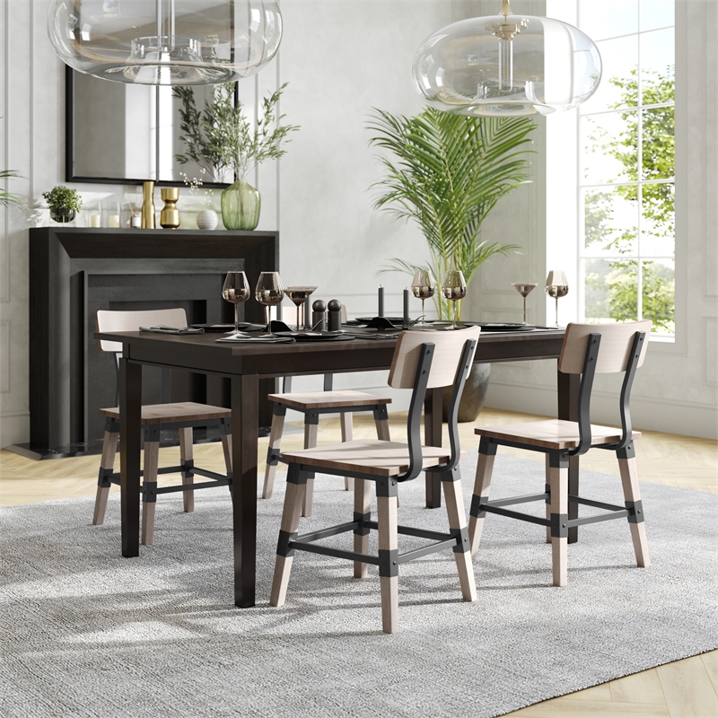 Pemberly Row Set of 2 Rustic Antique White Industrial Style Wood Dining Chairs
