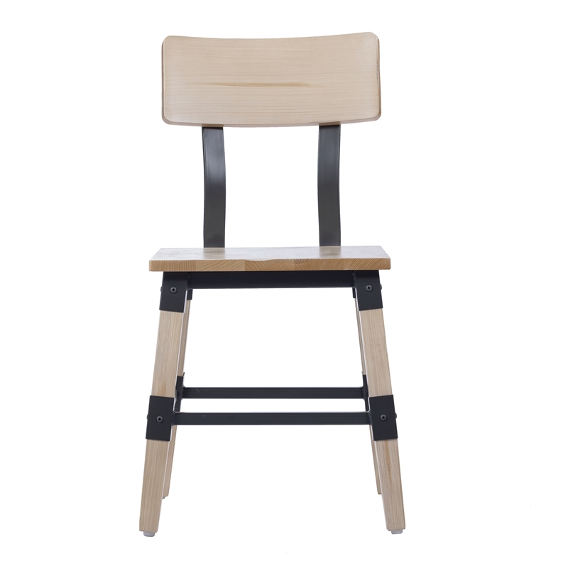 Pemberly Row Set of 2 Rustic Antique White Industrial Style Wood Dining Chairs