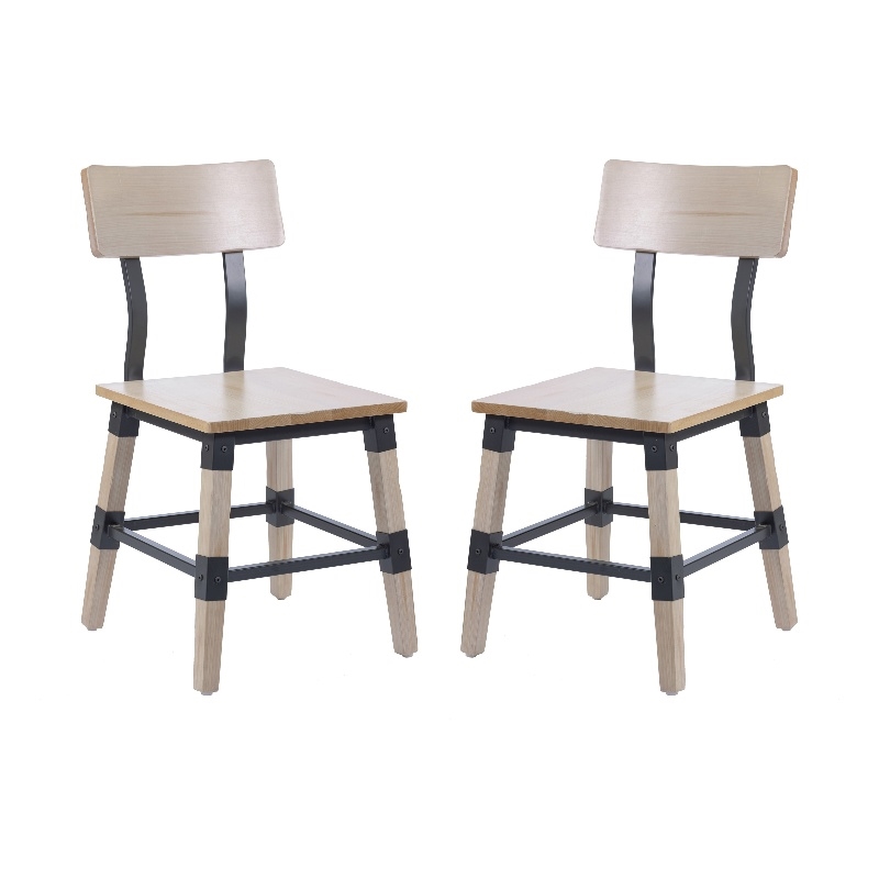 Pemberly Row Set of 2 Rustic Antique White Industrial Style Wood Dining Chairs