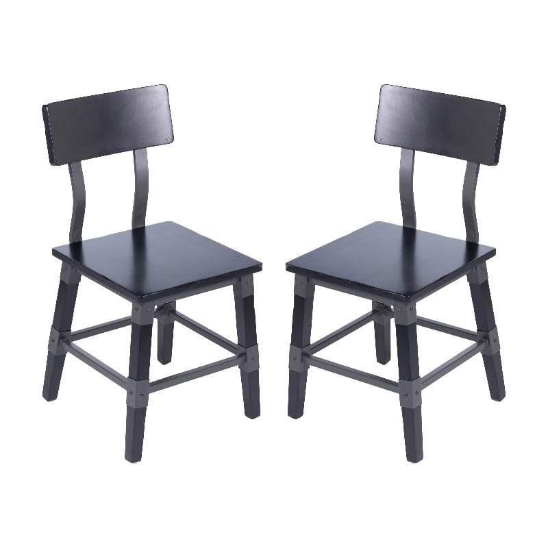 Pemberly Row Set of 2 Rustic Black Industrial Style Wood Dining Chairs