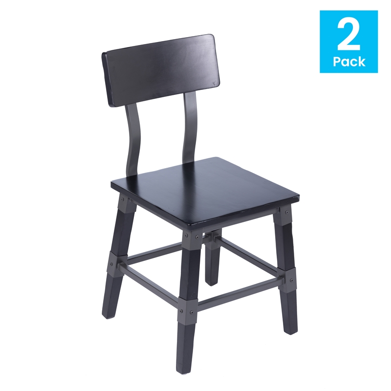 Pemberly Row Set of 2 Rustic Black Industrial Style Wood Dining Chairs