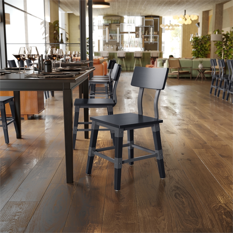 Pemberly Row Set of 2 Rustic Black Industrial Style Wood Dining Chairs