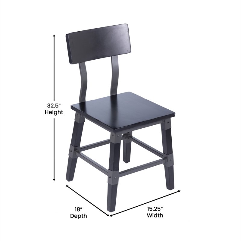 Pemberly Row Set of 2 Rustic Black Industrial Style Wood Dining Chairs