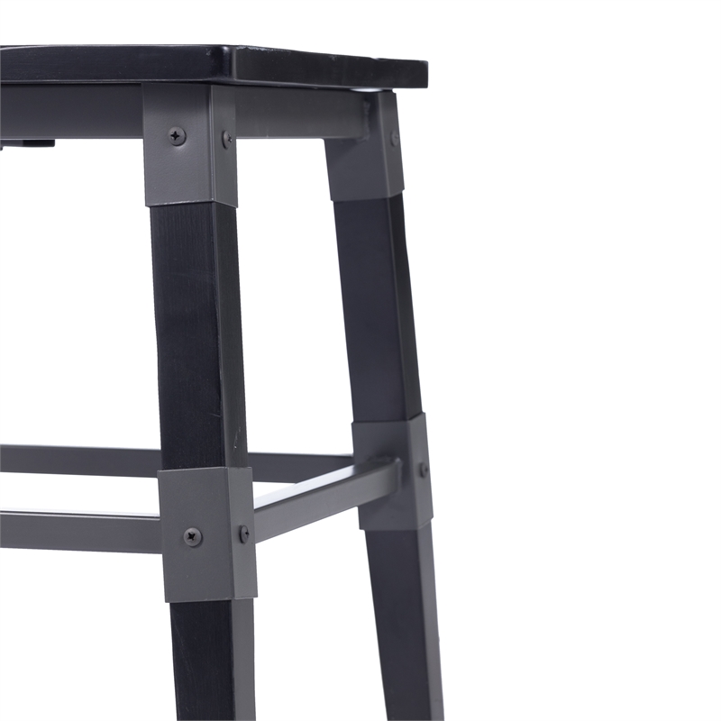 Pemberly Row Set of 2 Rustic Black Industrial Style Wood Dining Chairs