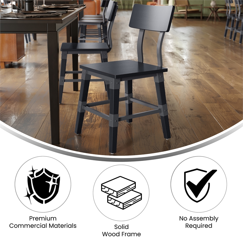 Pemberly Row Set of 2 Rustic Black Industrial Style Wood Dining Chairs