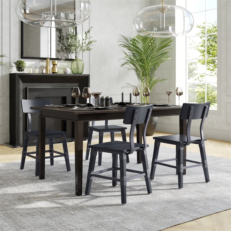 Pemberly Row Set of 2 Rustic Black Industrial Style Wood Dining Chairs