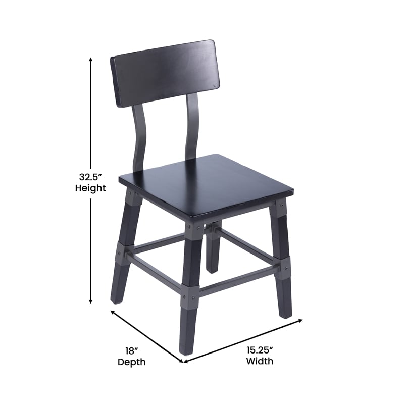 Pemberly Row Set of 2 Rustic Black Industrial Style Wood Dining Chairs