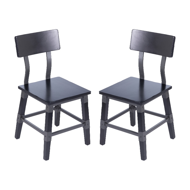Pemberly Row Set of 2 Rustic Black Industrial Style Wood Dining Chairs