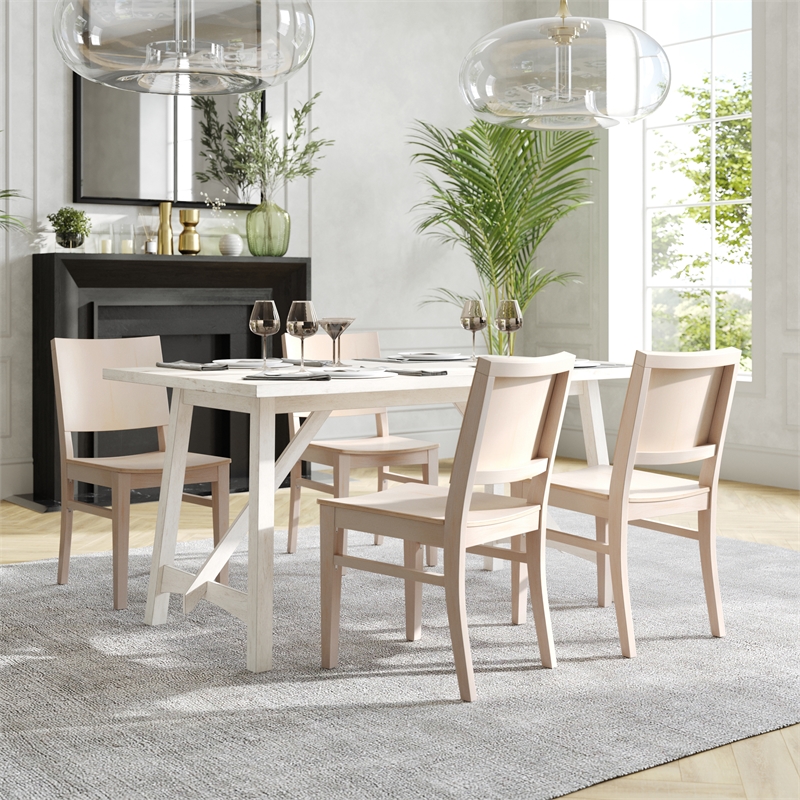 Pemberly Row Set of 2 Wood Dining Chairs with Curved Backrest - Antique White