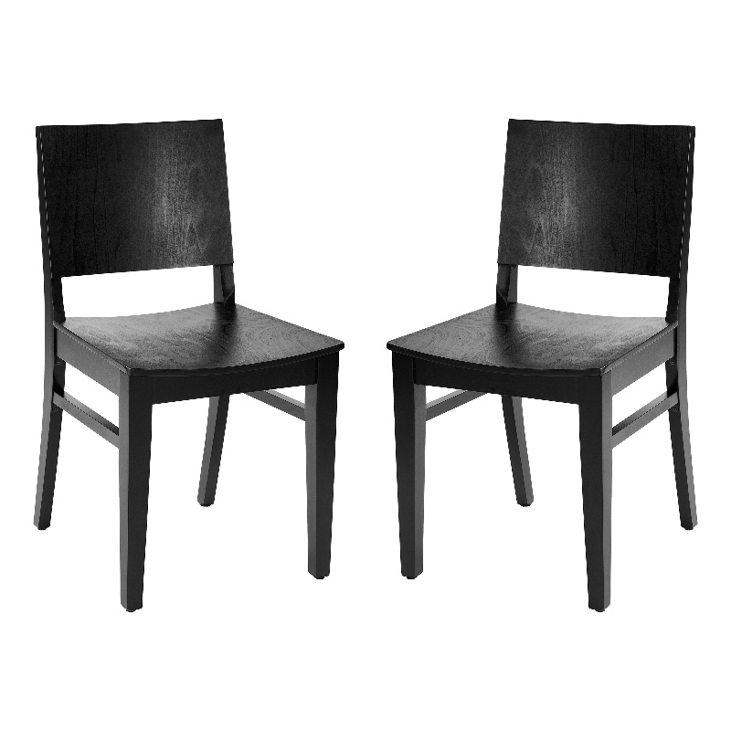 Pemberly Row Set of 2 Solid Wood Dining Chairs with Curved Backrest in Black
