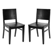 Pemberly Row Set of 2 Solid Wood Dining Chairs with Curved Backrest in Black