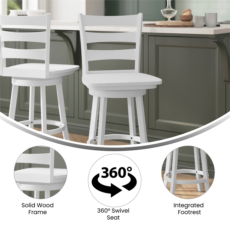 Pemberly Row Wooden Swivel Counter Height Stool in Antique White Wash