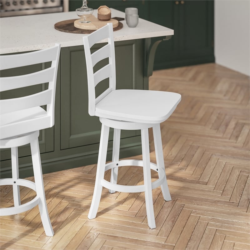 Pemberly Row Wooden Swivel Counter Height Stool in Antique White Wash