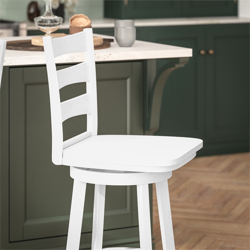 Pemberly Row Wooden Swivel Counter Height Stool in Antique White Wash