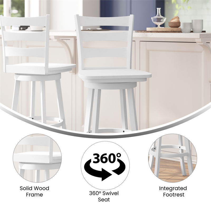 Pemberly Row Wooden Swivel Bar Height Stool in Antique White Wash