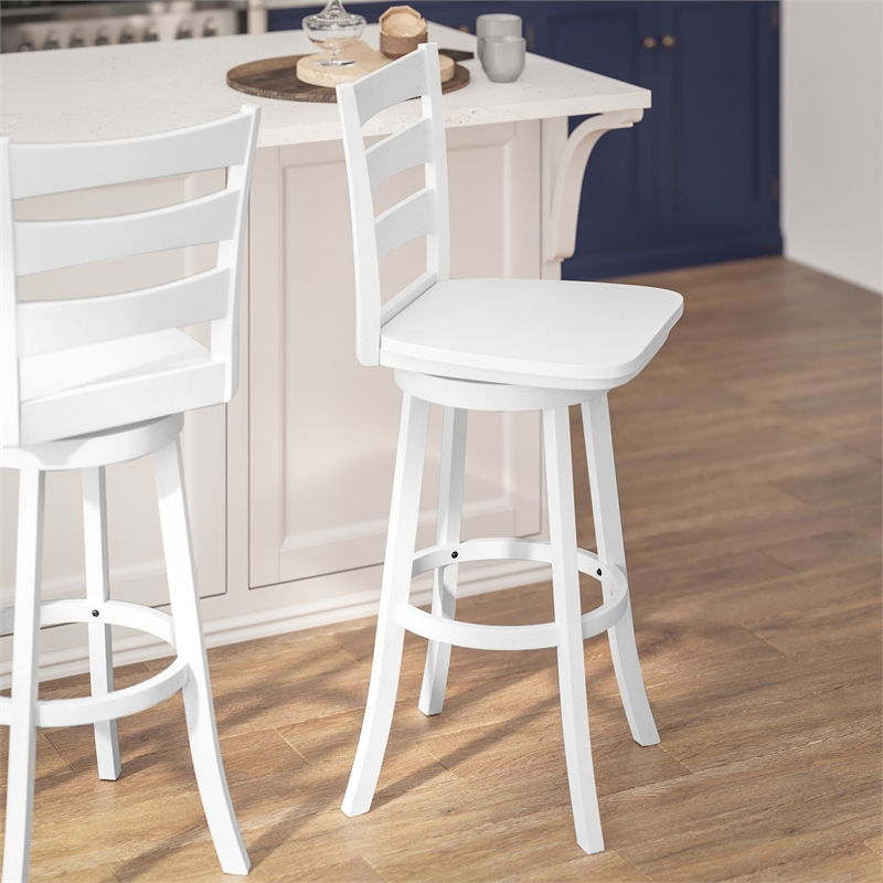 Pemberly Row Wooden Swivel Bar Height Stool in Antique White Wash