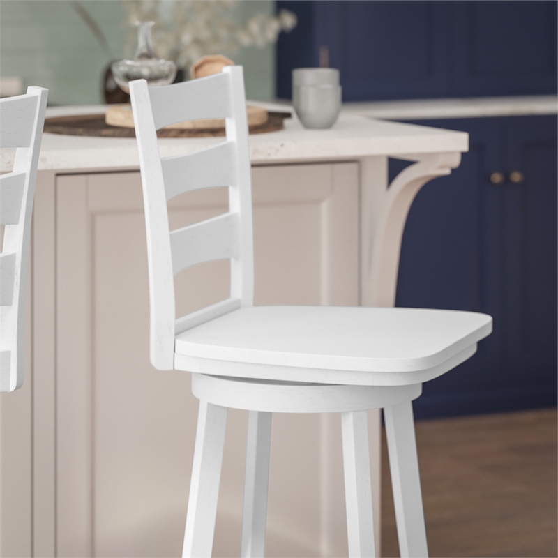 Pemberly Row Wooden Swivel Bar Height Stool in Antique White Wash