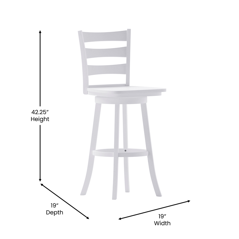 Pemberly Row Wooden Swivel Bar Height Stool in Antique White Wash