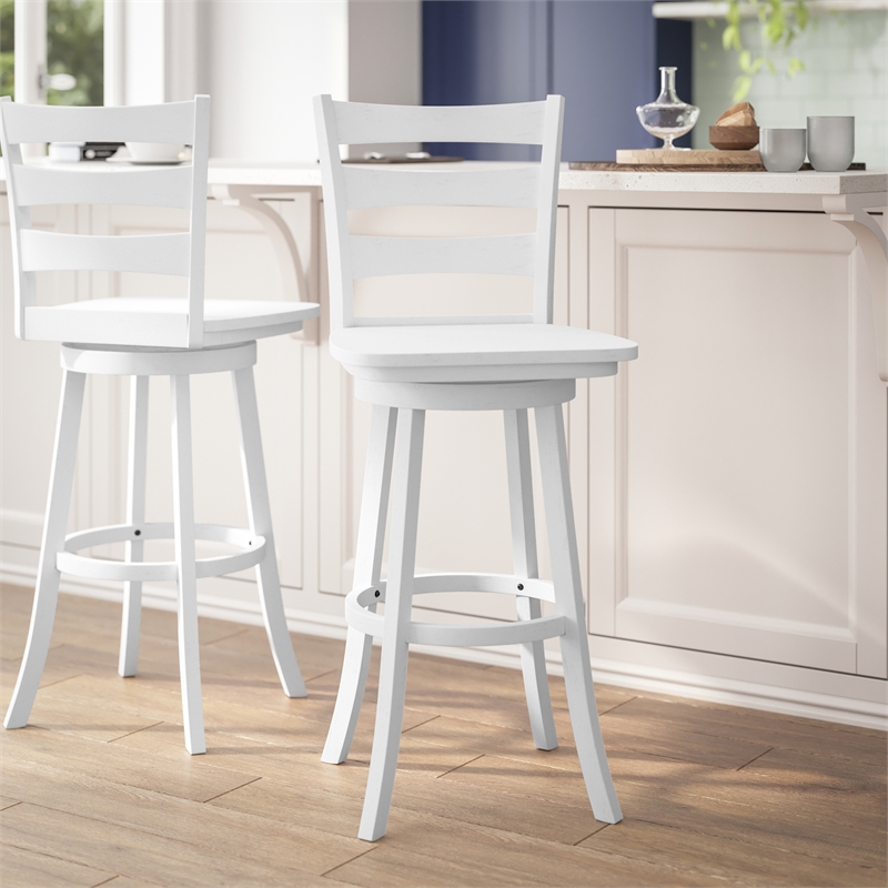 Pemberly Row Wooden Swivel Bar Height Stool in Antique White Wash