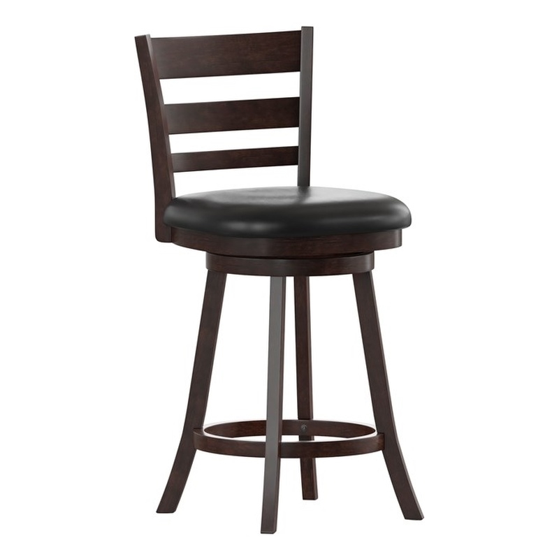 Pemberly Row Ladderback Wooden Swivel Counter Stools in Espresso/Black