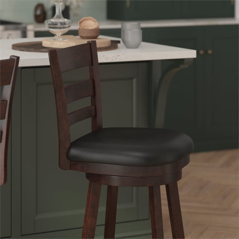 Pemberly Row Ladderback Wooden Swivel Counter Stools in Espresso/Black