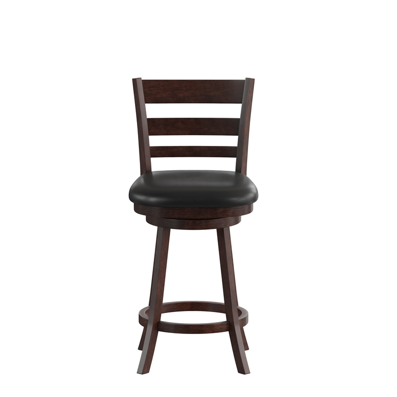 Pemberly Row Ladderback Wooden Swivel Counter Stools in Espresso/Black