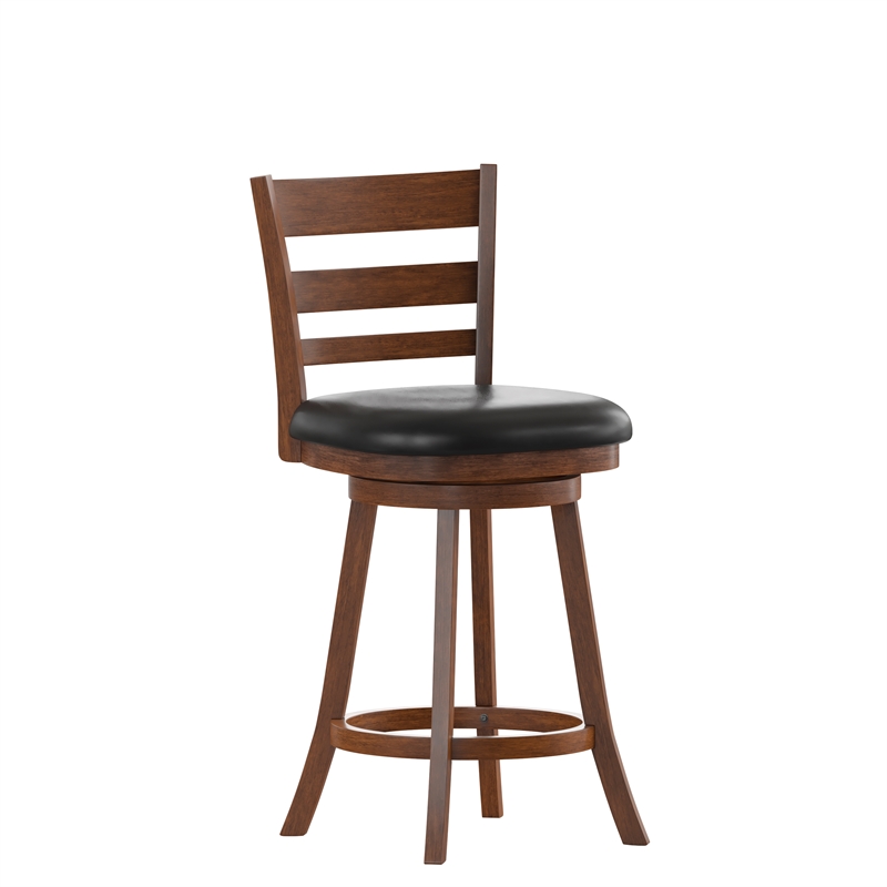 Pemberly Row Wooden Swivel Counter Stools in Antique Oak/Black
