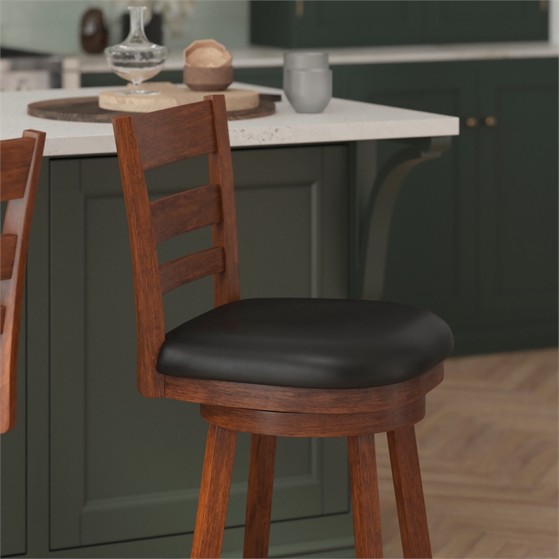 Pemberly Row Wooden Swivel Counter Stools in Antique Oak/Black
