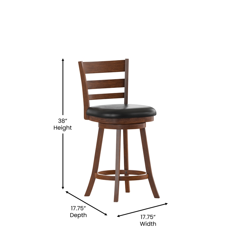 Pemberly Row Wooden Swivel Counter Stools in Antique Oak/Black