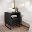 Pemberly Row Set of 2 Mid-Century Side Tables with Drawer & Shelf in Black