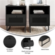 Pemberly Row Set of 2 Mid-Century Side Tables with Drawer & Shelf in Black
