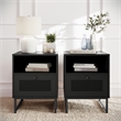 Pemberly Row Set of 2 Mid-Century Side Tables with Drawer & Shelf in Black
