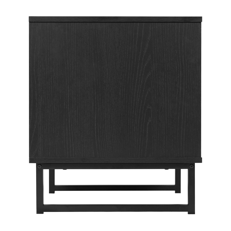 Pemberly Row Set of 2 Mid-Century Side Tables with Drawer & Shelf in Black