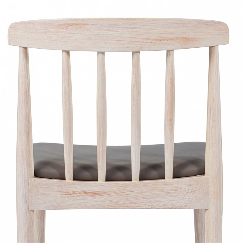 Pemberly Row Antique White Wooden Dining Chairs with Beige Seat Set of 2