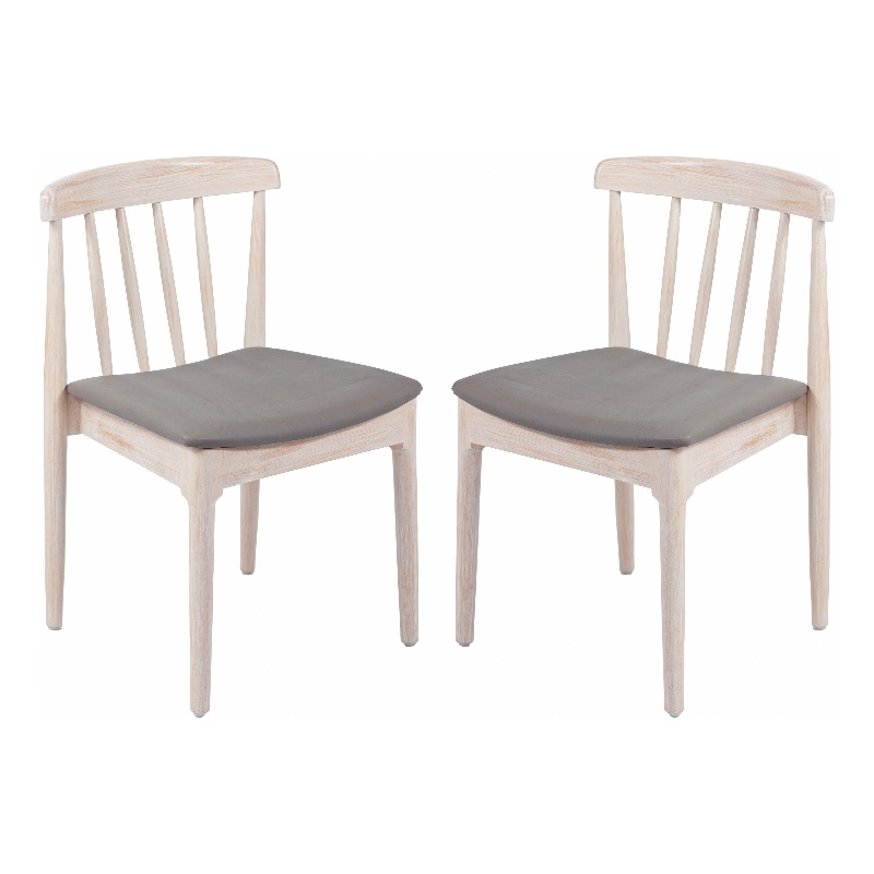 Pemberly Row Antique White Wooden Dining Chairs with Beige Seat Set of 2